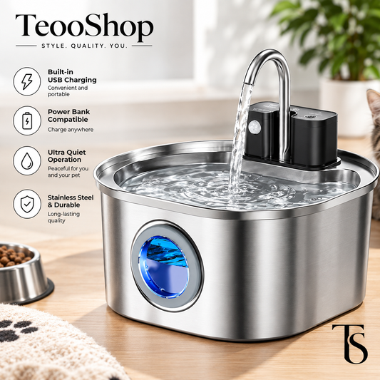 TeooPaw™ — 3L Cordless Stainless Steel Motion Sensor Pet Water Fountain