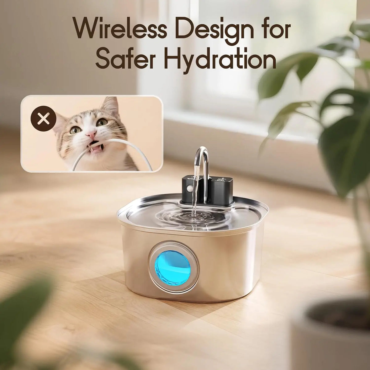 TeooPaw™ — 3L Cordless Stainless Steel Motion Sensor Pet Water Fountain