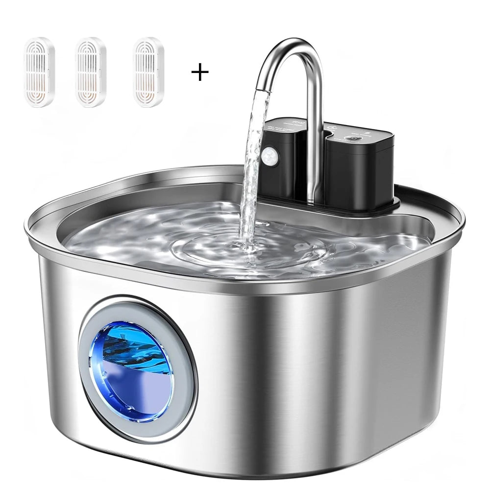 TeooPaw™ — 3L Cordless Stainless Steel Motion Sensor Pet Water Fountain
