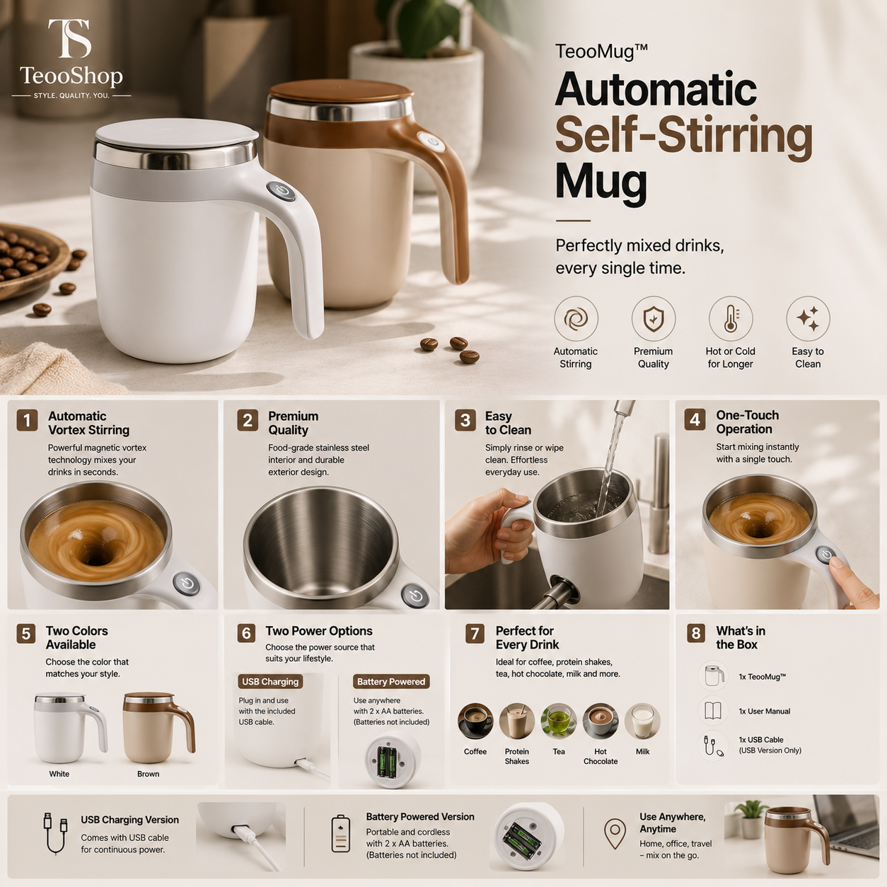 TeooMug™ - Automatic Self-Stirring Magnetic Mug
